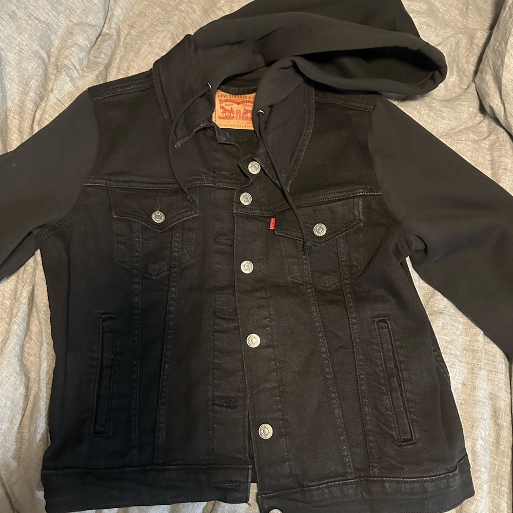Levi's Black Denim Jean Jacket with Hood